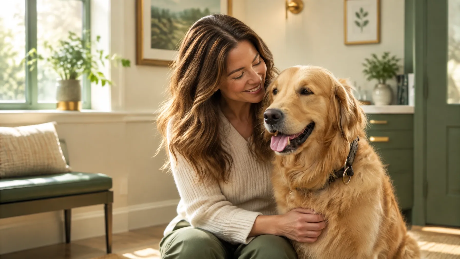 A happy dog enjoying a calm moment with its owner